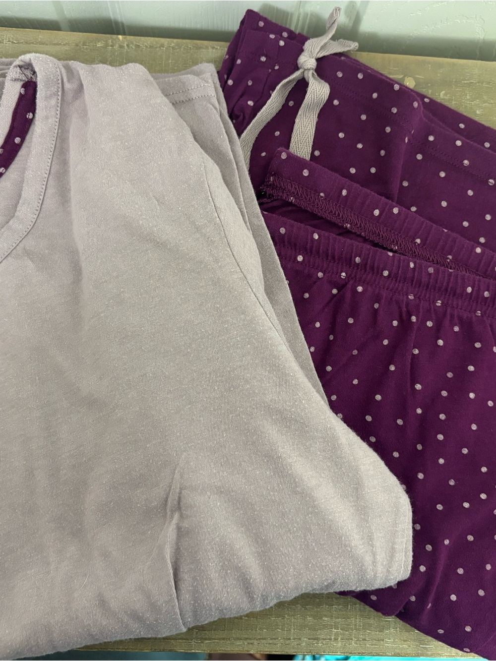 Women's Lavender long sleeve & Plum Polka Dot pajama pants set